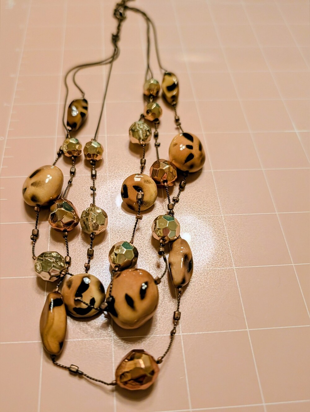 Vintage Layered Beige and Black Bead Necklace by